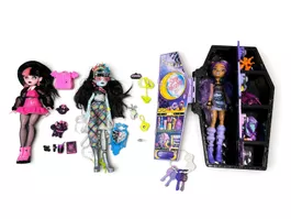 Monster High 3 G3-Puppen + Sarg-Schrank & viel Zubehör