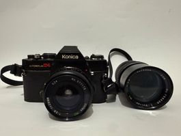 Konica Autoreflex T4 (Black) + 28mm f/2.8 + 135mm f/2.8
