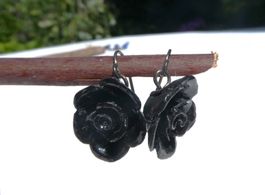 Ohrhänger, schwarze Rose, Modeschmuck