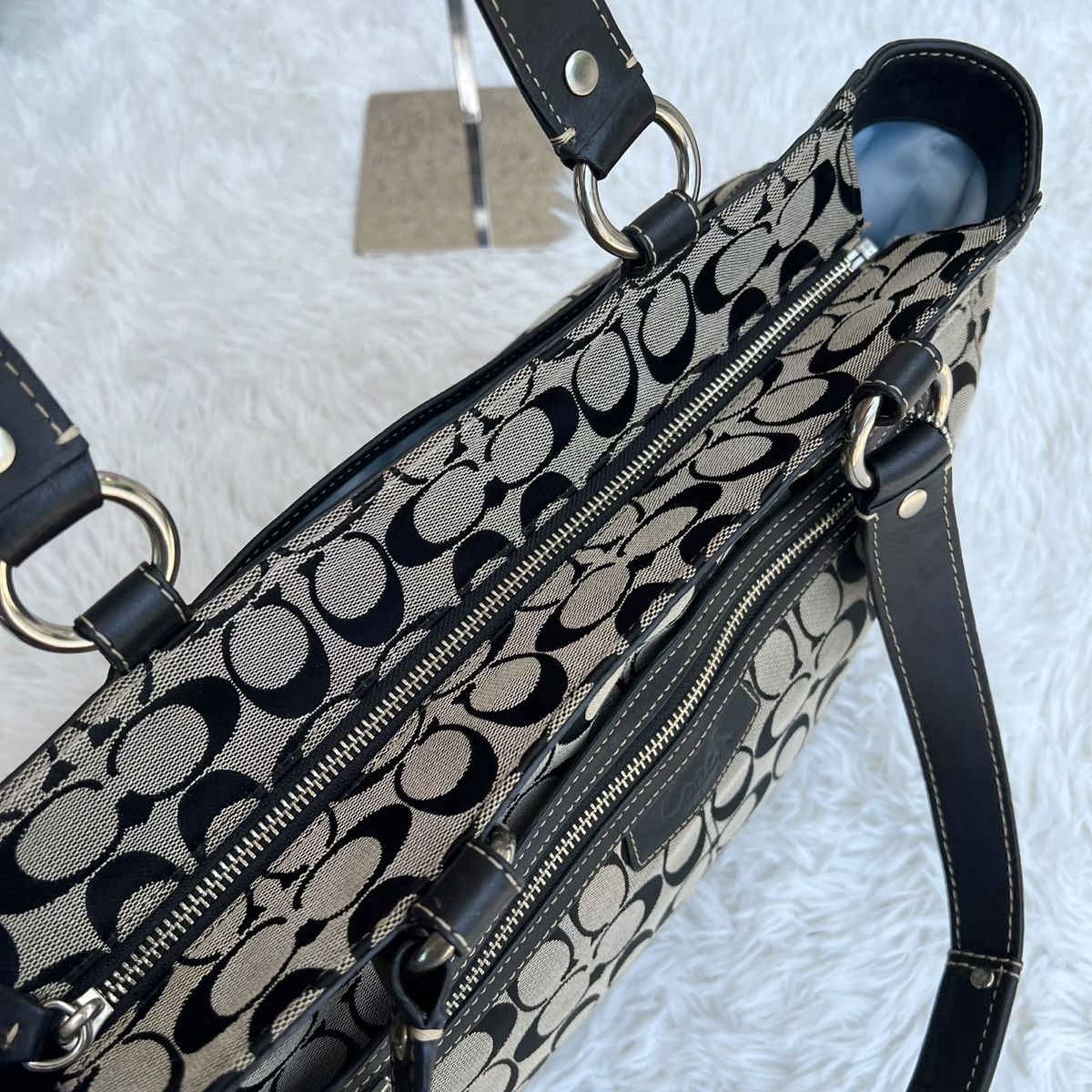 Coach Borse da donna: Coach Tasche Monogram Canvas Leder schwarz beige, Schoolbag – Usato da Eggenwil venduto da CNSRVINTAGE 1