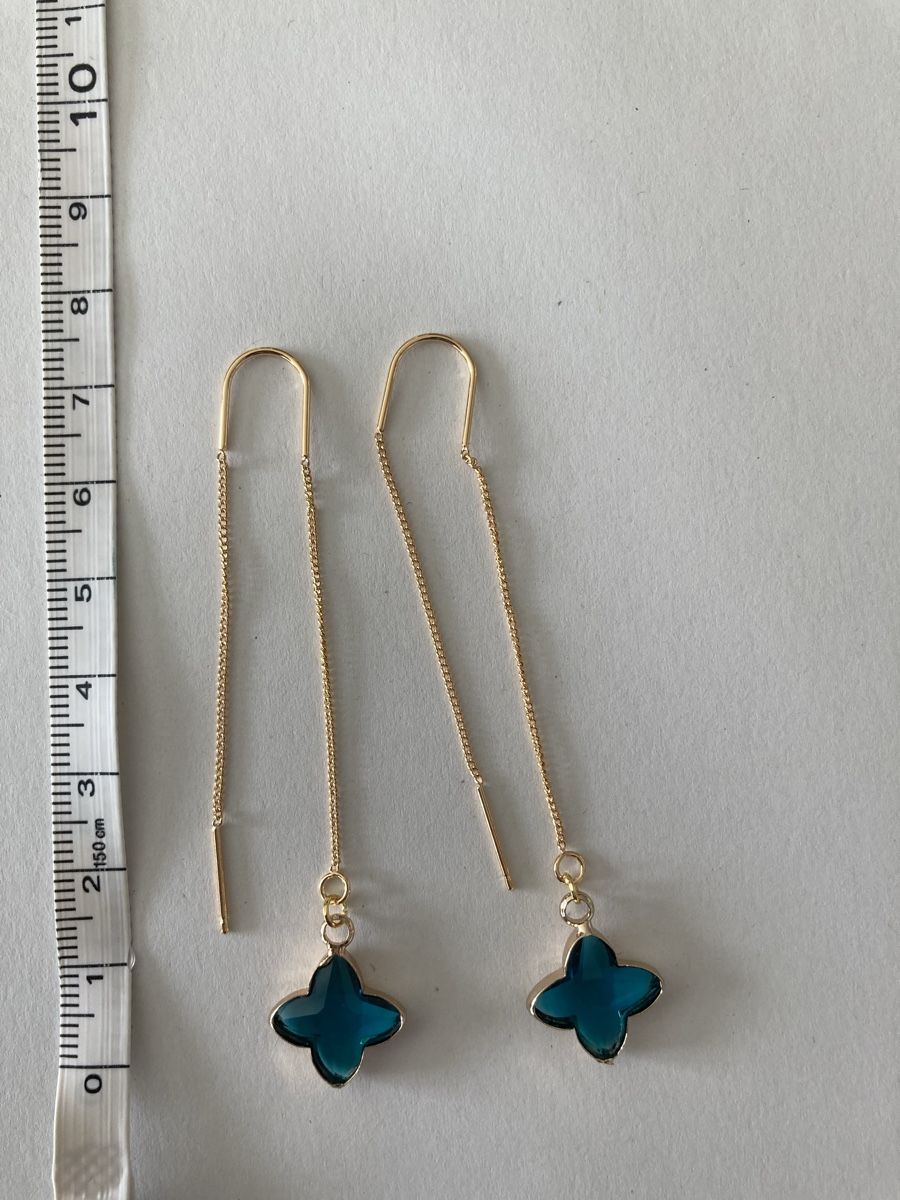Orecchini pendenti & Orecchini a lobo: Boucles d’oreilles dorées cabochon fleur bleue – Nuovo e nell'imballaggio originale da Genève venduto da ct_fqr8 1