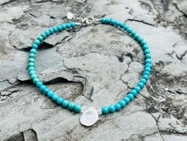 Turquoise & Keshi Pearl Necklace Silber