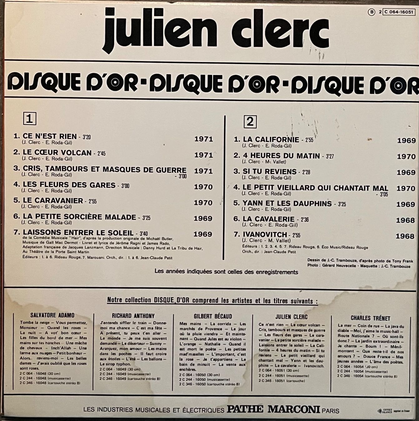 Dischi in vinile: JULIEN CLERC - DISQUE D'OR DE JULIEN CLERC - 33 Tours – Usato da Bussigny venduto da vinyl-pas-cher 2