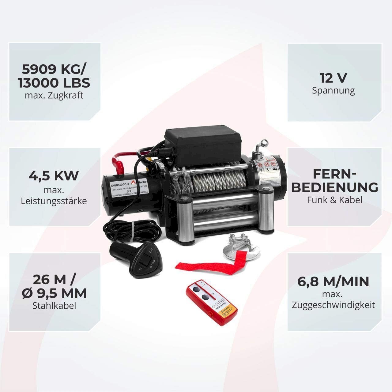 Argani forestali & Pinze posteriori : Rotfuchs EWR13000 Seilwinde 12V 5900kg – Nuovo e nell'imballaggio originale da Bottighofen venduto da zaap 2