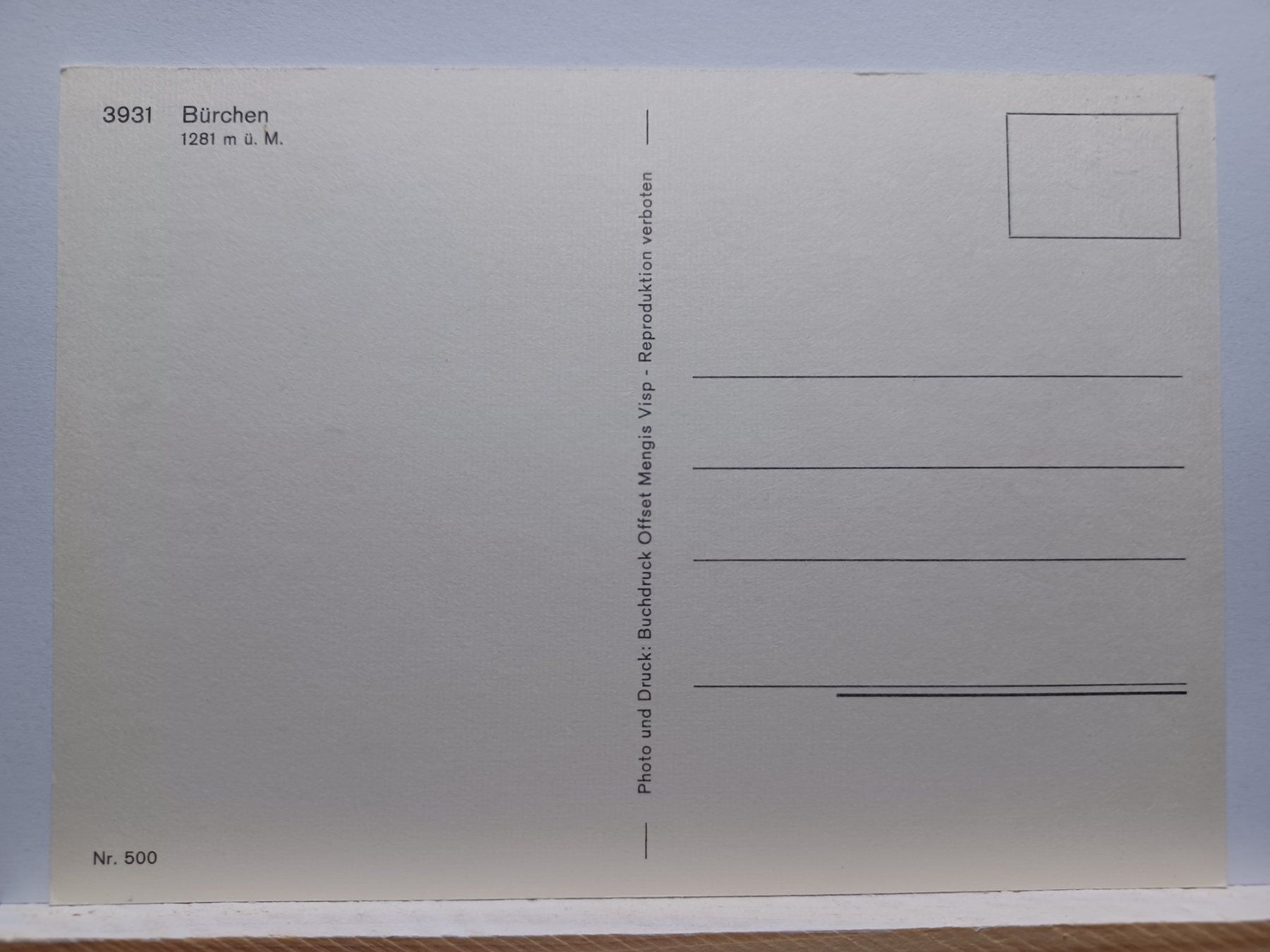 Ansichtskarten: No. 500,  3931 Bürchen – Gebraucht aus Aarau Rohr von mgvw 1