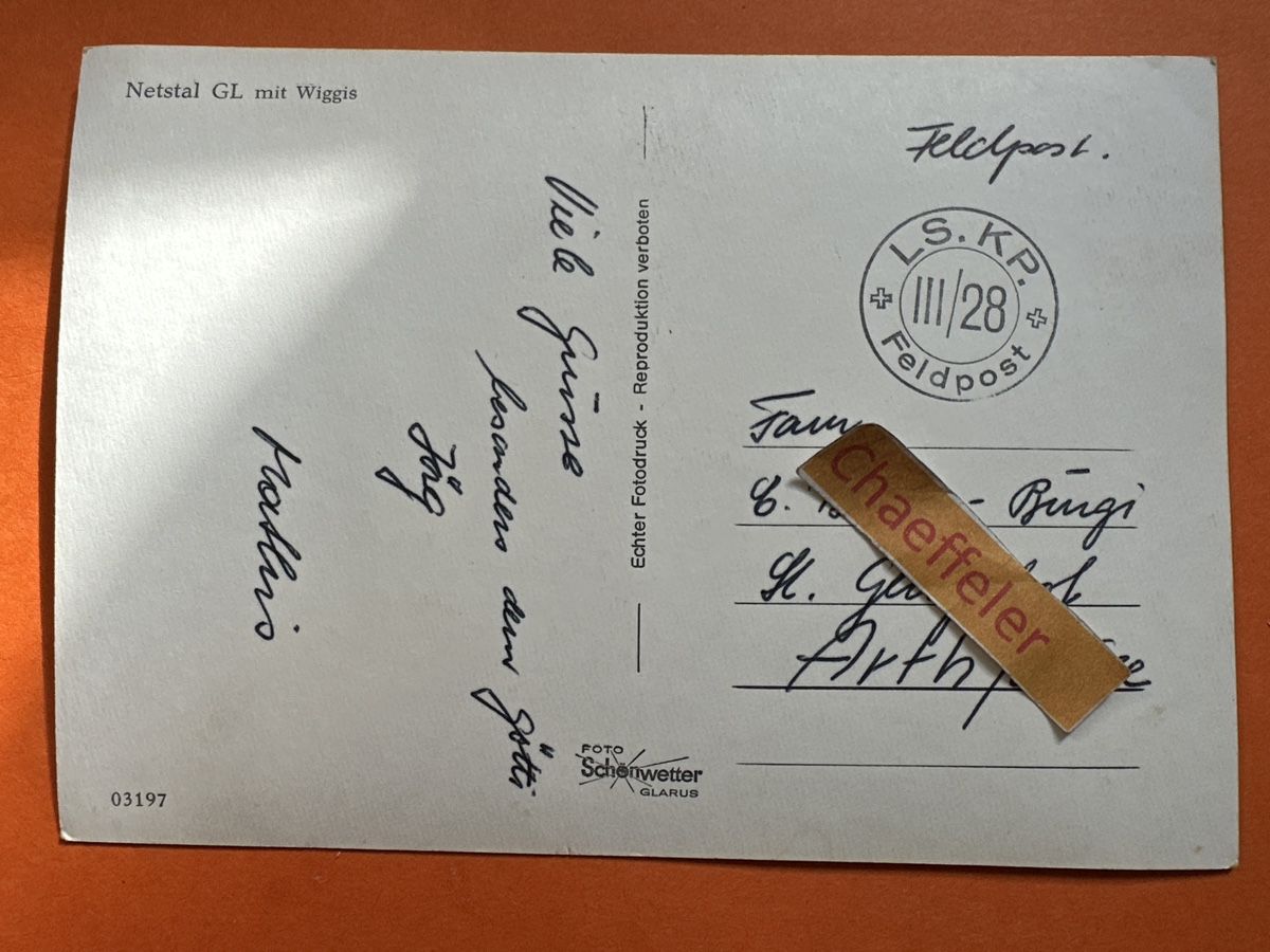Cartoline postali: Feldpost: Netstal GL mit Wiggis. – Usato da Zürich venduto da Chaeffeler 1