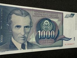 Belgrad 1991 - Jugoslawien - 1000 Dinara UNC - TESLA