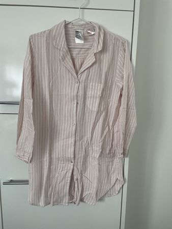 H&M Damen Nachthemd XS Rosa gestreift Baumwolle luftig