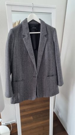 Zara Basic Hahnentritt Blazer grau