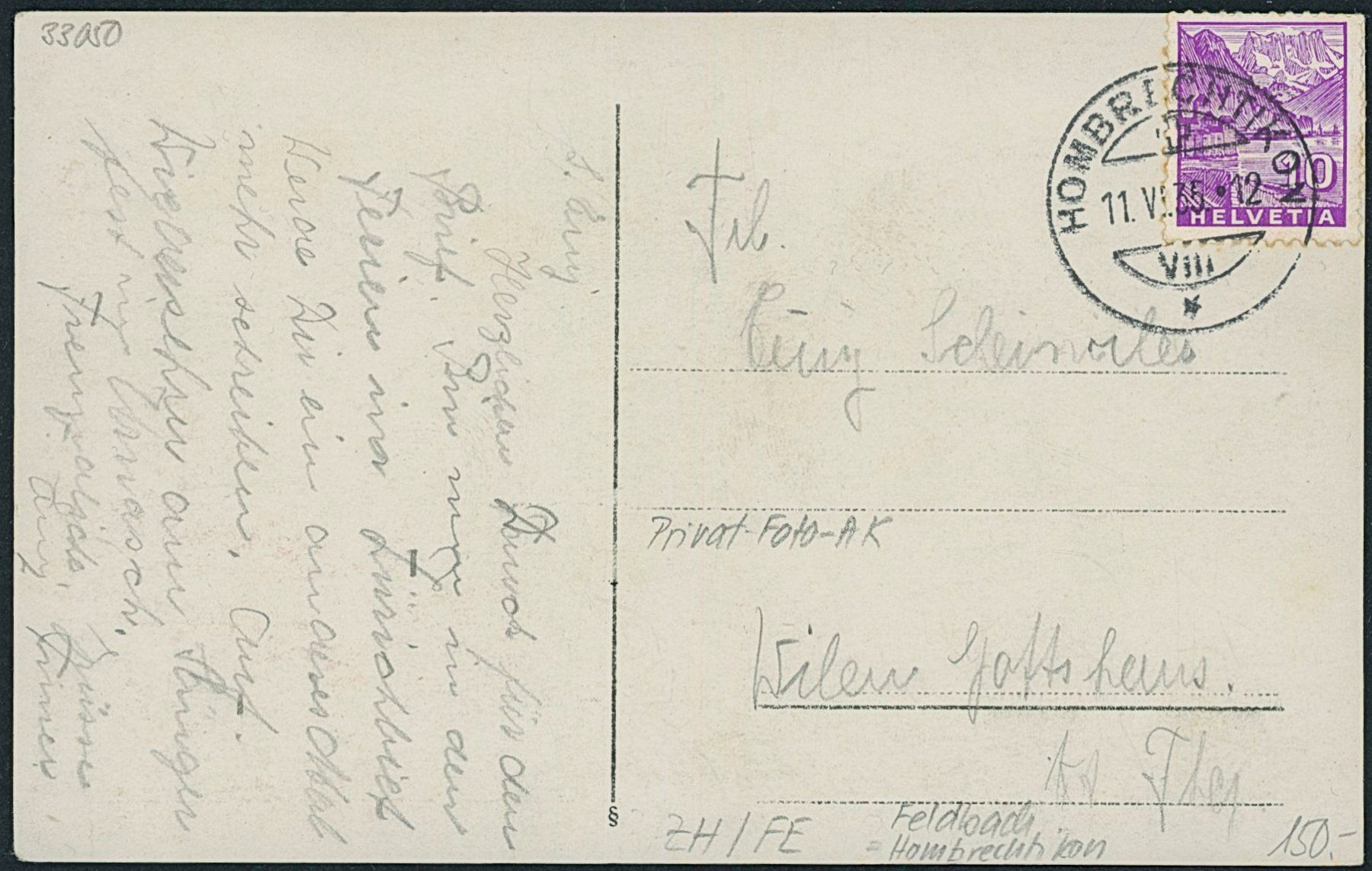 Cartoline postali: ZH Feldbach - Hombrechtikon – Usato da Schindellegi venduto da leecollect 1