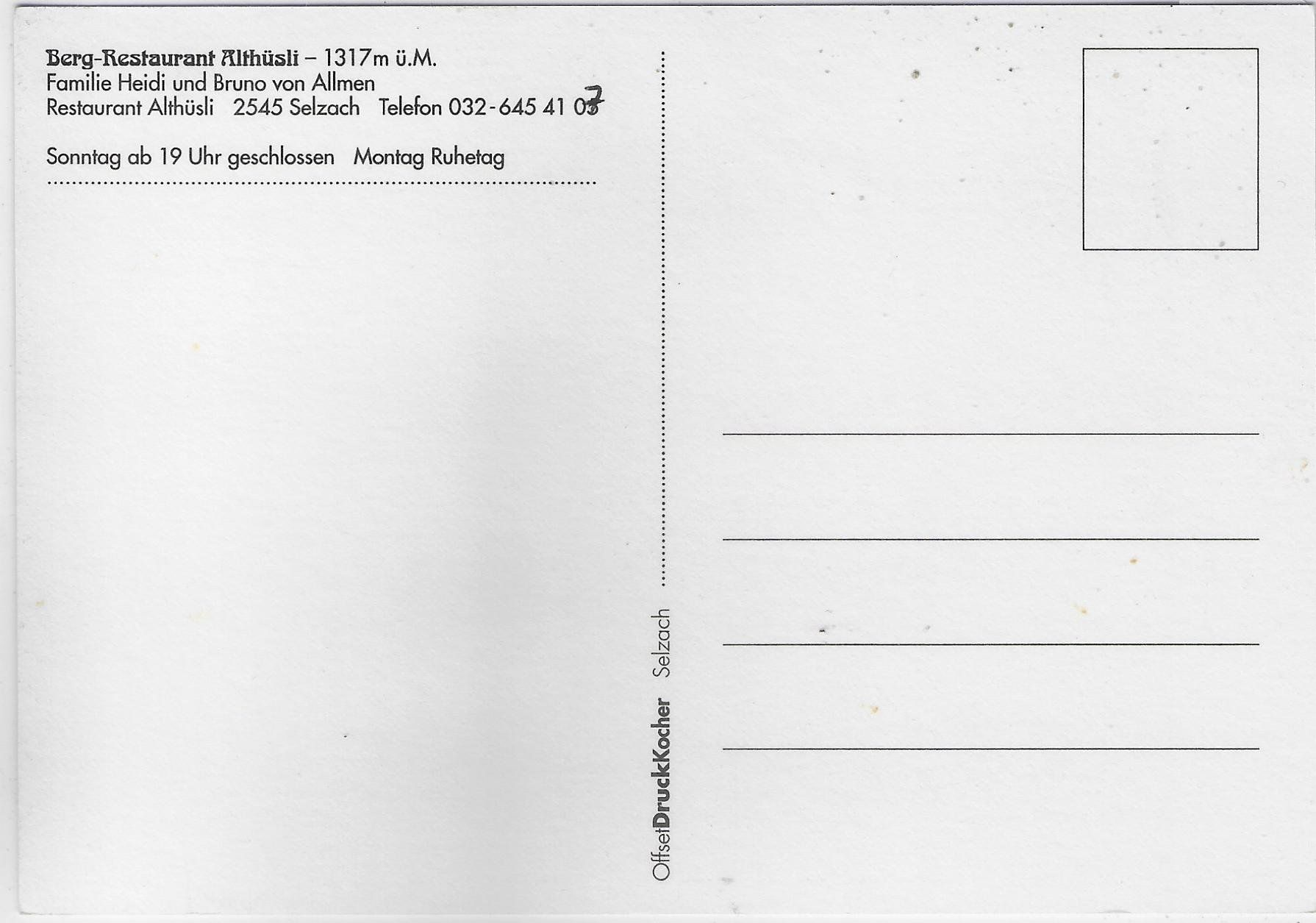 Cartoline postali: Berg-Restaurant Althüsli - Selzach – Usato da Ettingen venduto da Kartenplanet 1