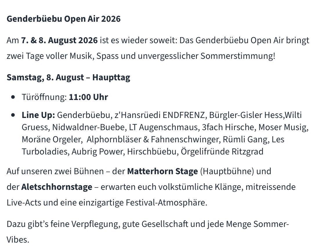 Billets: 2 Genderbüebu Tickets Samstag – Neuf avec emballage d'origine à Steg VS par Mbrennerch 2
