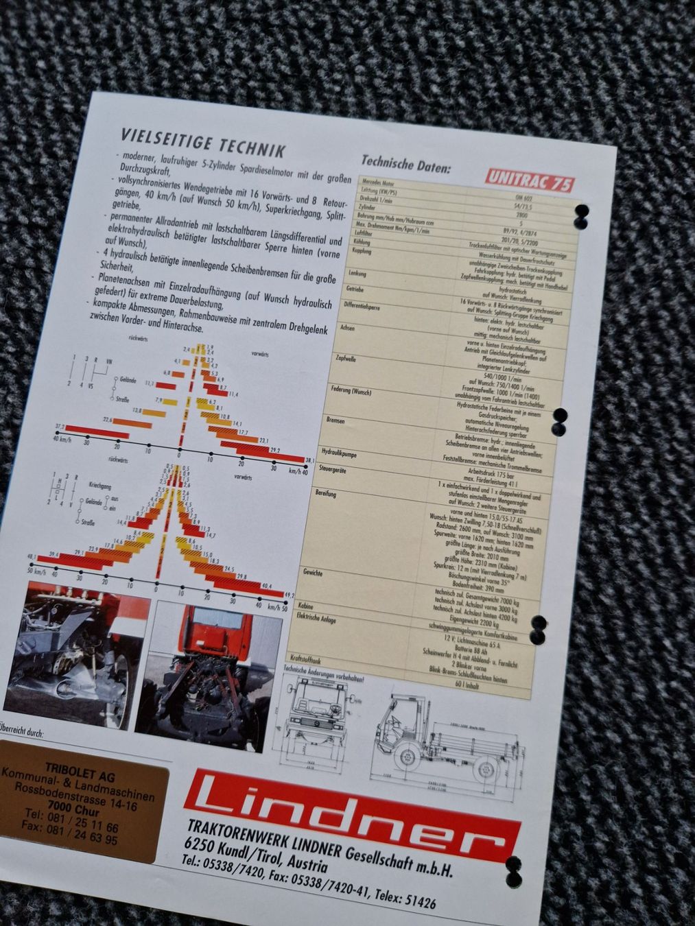 Lindner Trattori: Original Prospekt Lindner Transporter Unitrac 75 – Usato da Dürnten venduto da Bachtel84 2