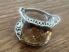 Vintage 925er Silber Filigran Ring mit Citrin 80er Top