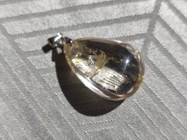 Gold Rutil Quarz Anhänger mit Rutilnadeln, Unikat!