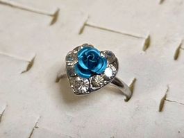 Bague ajustable cœur rose bleue strass