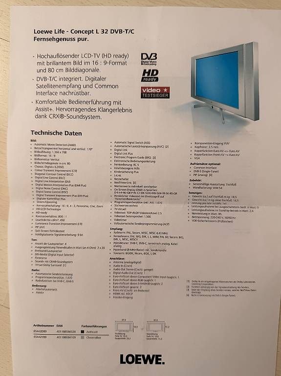 Loewe Televisori: Loewe Fernseher Concept L32 DVB-T/C – Usato da Schindellegi venduto da Moom1402 3