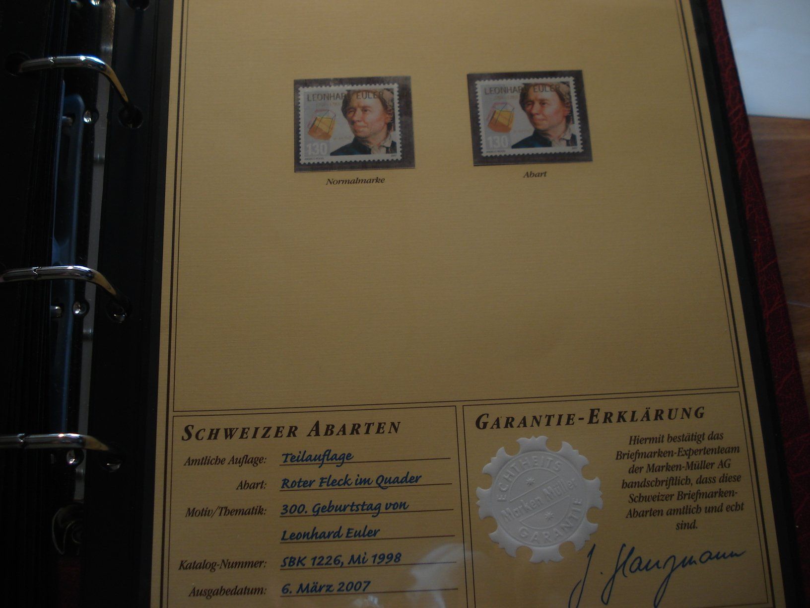 Tous les timbres: Abart "Leonhard Euler" ** 2007, Roter Fleck im Quader – D'occasion à Niederwil AG par morostahu