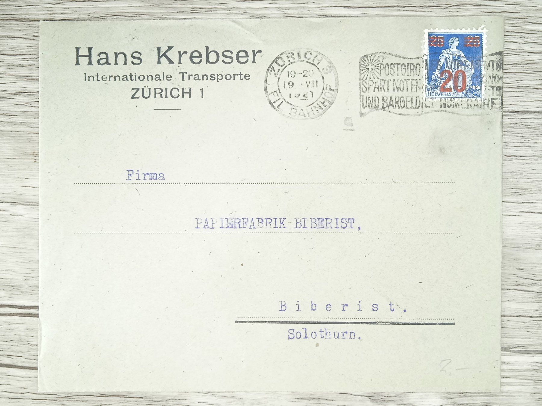 Alle Briefmarken: TR02 Enveloppe + Timbre Suisse 1921 – Gebraucht aus Cousset von Patrick_Collections