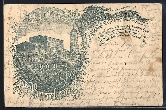 Cancelleria postale: Vorläufer-Lithographie Brocken, 1895, G – Usato da Berlin venduto da bartko-reher