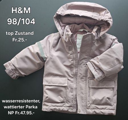 H&M Parka wasserresistent rosa Grösse 98/104 
