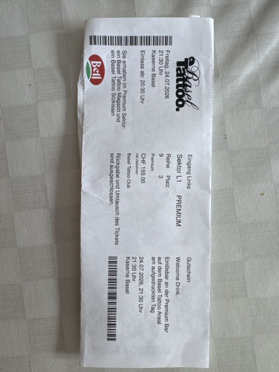 Biglietti: Basel Tattoo Ticket Premium Sektor 24.07.2026 – Nuovo e nell'imballaggio originale da Bettingen venduto da hei_x8dh