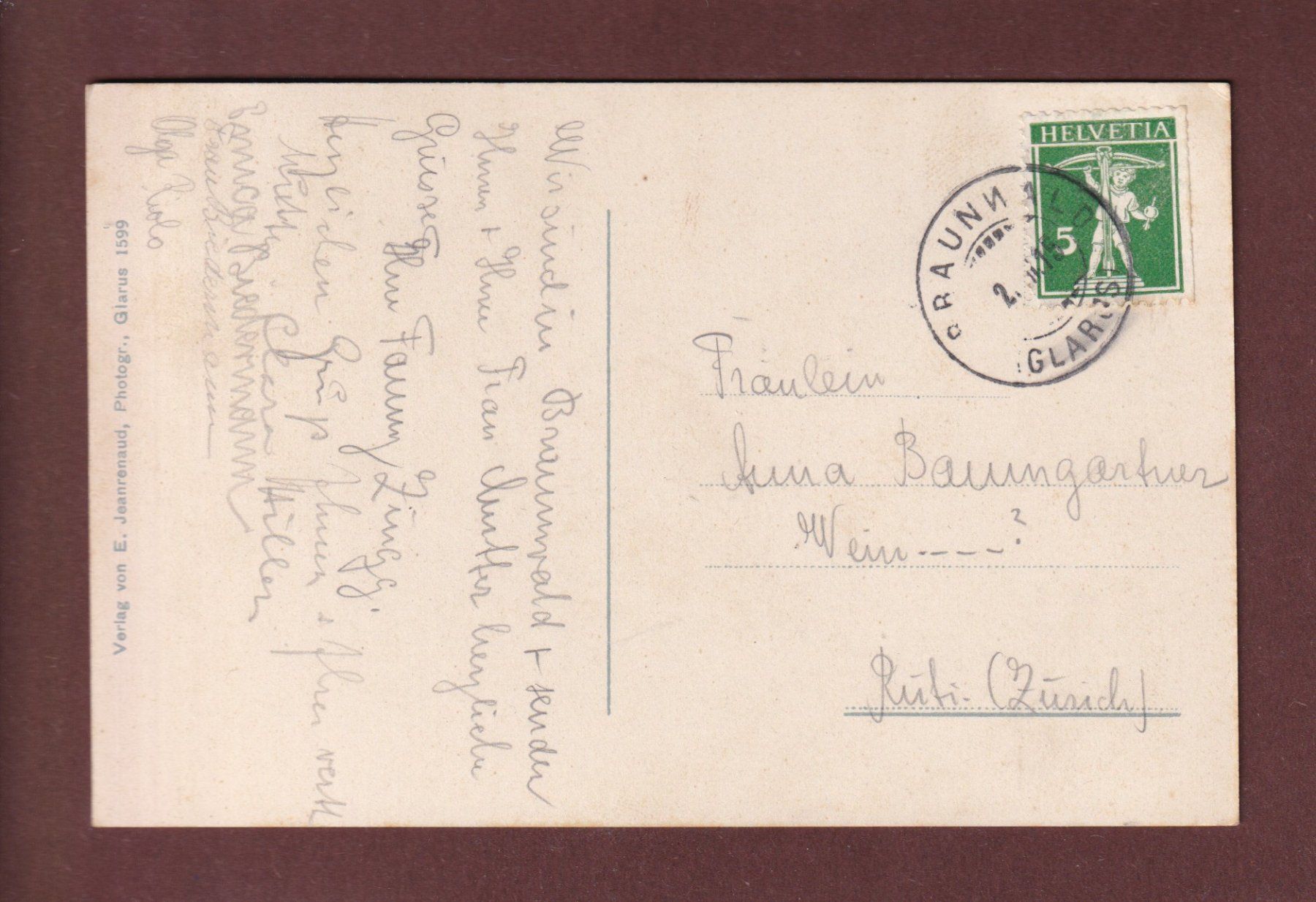 Cartoline postali: Braunwald - TÖDI - 1915 – Usato da Pully venduto da nicecards-shop 1