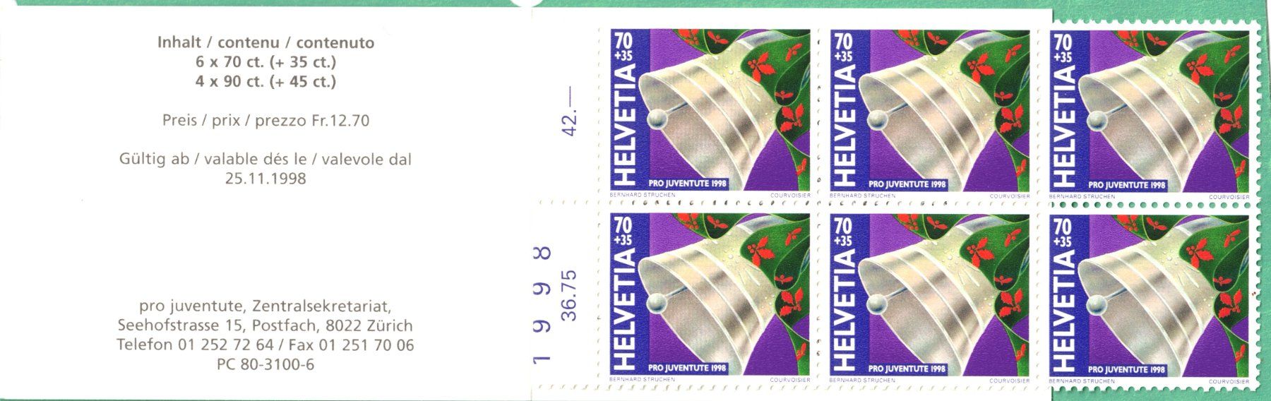 Tutti i francobolli: MH  1998  Pro Juventute    postfrisch    Postpreis CHF 12.70 – Nuovo e nell'imballaggio originale da Mellingen venduto da Ginger 1