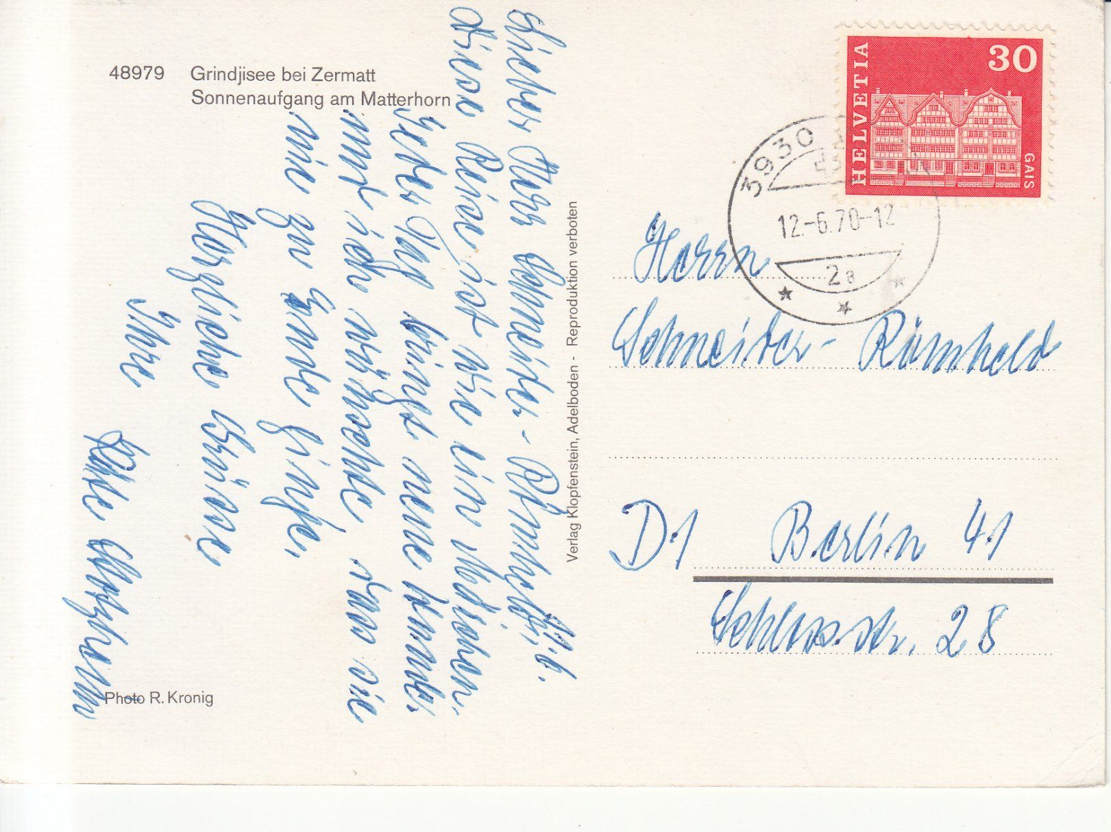 Cartoline postali: Grindjisee 1970 – Usato da Bürglen TG venduto da StampGraf 1