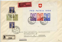 1936 Sonderblock Pro Patria auf Expres-Brief Kt. 600.-++