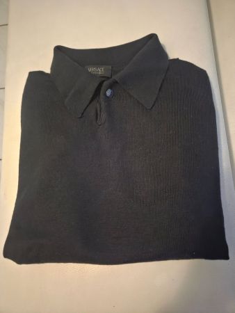 Polo Versace Classic V2 nera lana merino maniche lunghe tg L