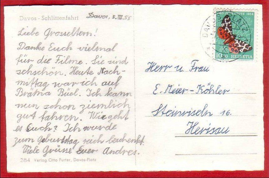 Cartoline postali: DAVOS PFERDESCHLITTEN 1955 – Usato da Grüningen venduto da Kartenlaube 1