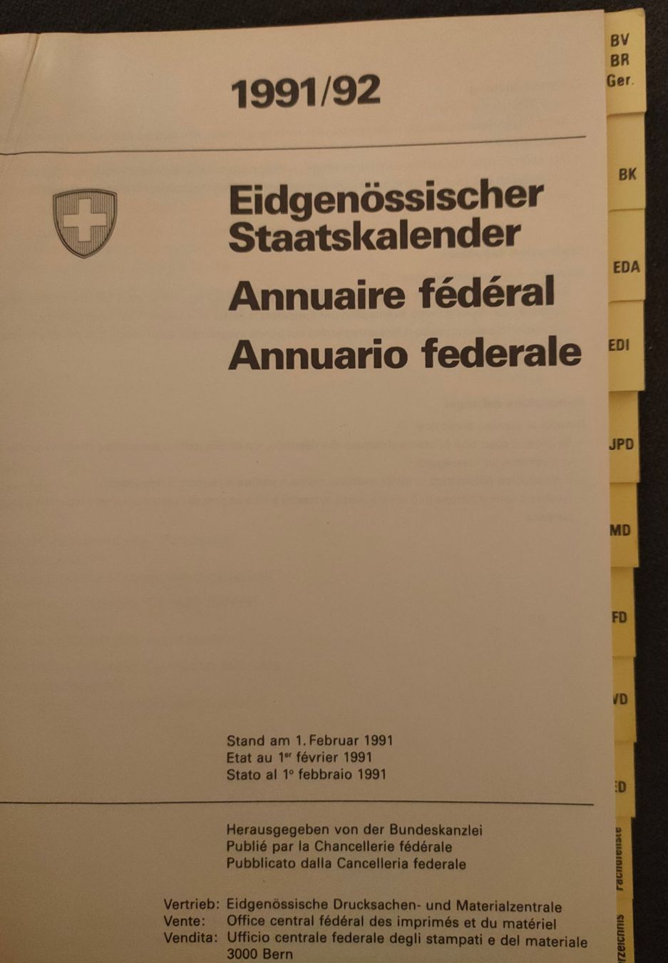 Livres: Eidgenössischer Staatskalender 1991/92 – D'occasion à Sigriswil par Ricola1977 1