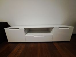Lowboard, Sideboard, weiss mit Glas-Oberfläche