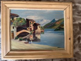 Tableau peinture à l'huile, paysage lac montagne🎨🖼️ (51)