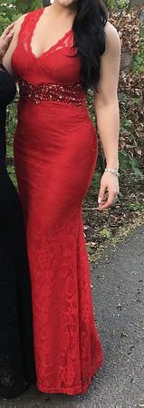 Festliches Spitzenkleid mit Pailletten Gr. M  Rot (wie neu)