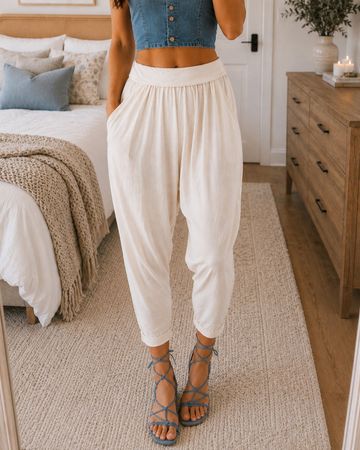 Damen Haremshose Sarouelhose Creme Gr. S Locker Bequem
