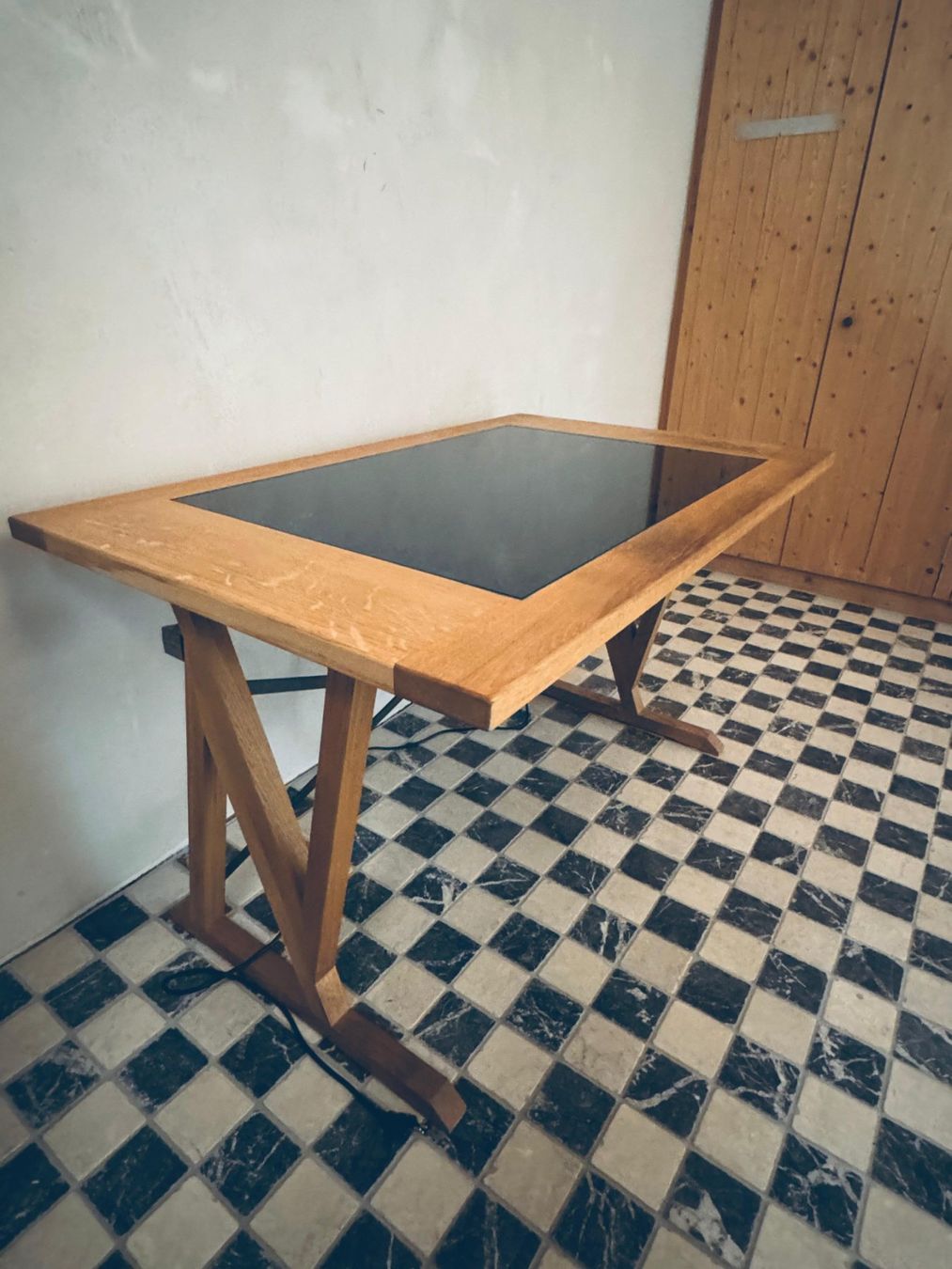 PC: Designer Schreibtisch Eiche massiv mit Glasplatte – Usato da Felsberg venduto da HWSDesign