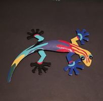 Wanddekoration Gecko Metall bunt handbemalt