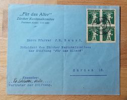 SBK 181 im 4er Block auf Brief, Wila nach Zürich, 1930