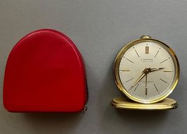 Vintage Wecker Looping, goldig, gestreift - mit Lederetui