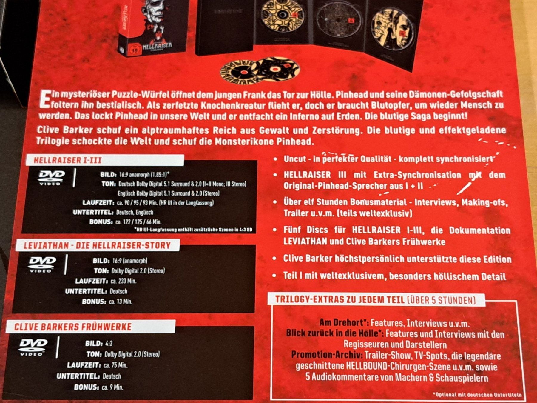Tutti i DVDs: Clive Barker's HELLRAISER Trilogy, Boxset mit 5 Discs, UNCUT – Nuovo (secondo la descrizione) da Unterseen venduto da Kanica 4
