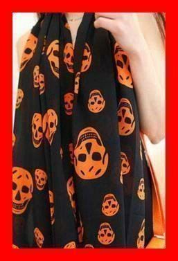 Totenkopf Schal Foulard Fleece ORANGE Halstuch Winter Herbst
