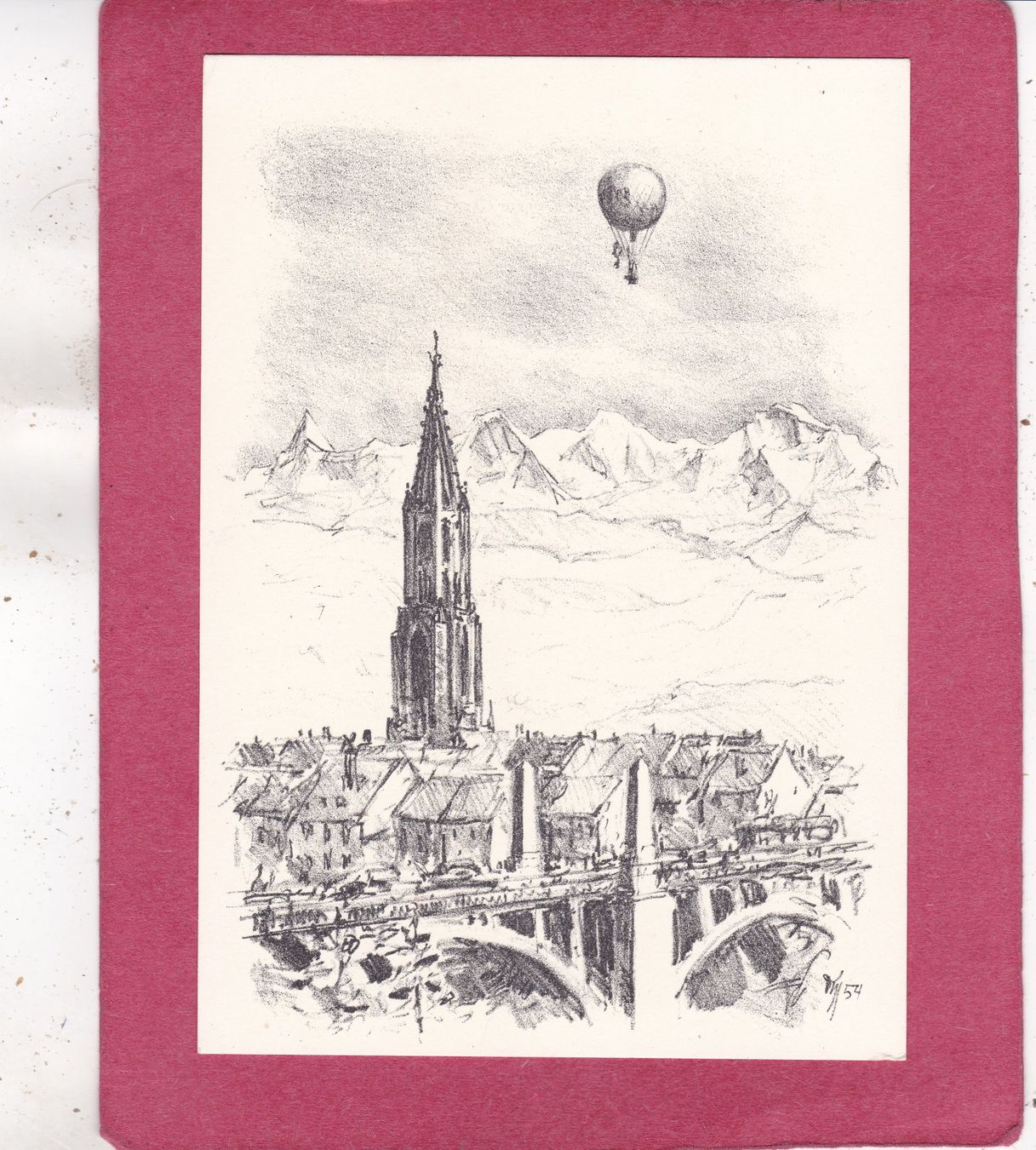 Cartoline postali: Kitsch Kunst Bern Ballon Mungg  1954 – Usato da Herisau venduto da Lisegrat2008