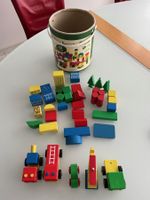 Kleine Holz Bunte Stadt  mit Polizei Auto und Dino