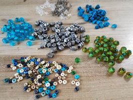 Lot alte Glasperlen Beads blau grün türkis silber