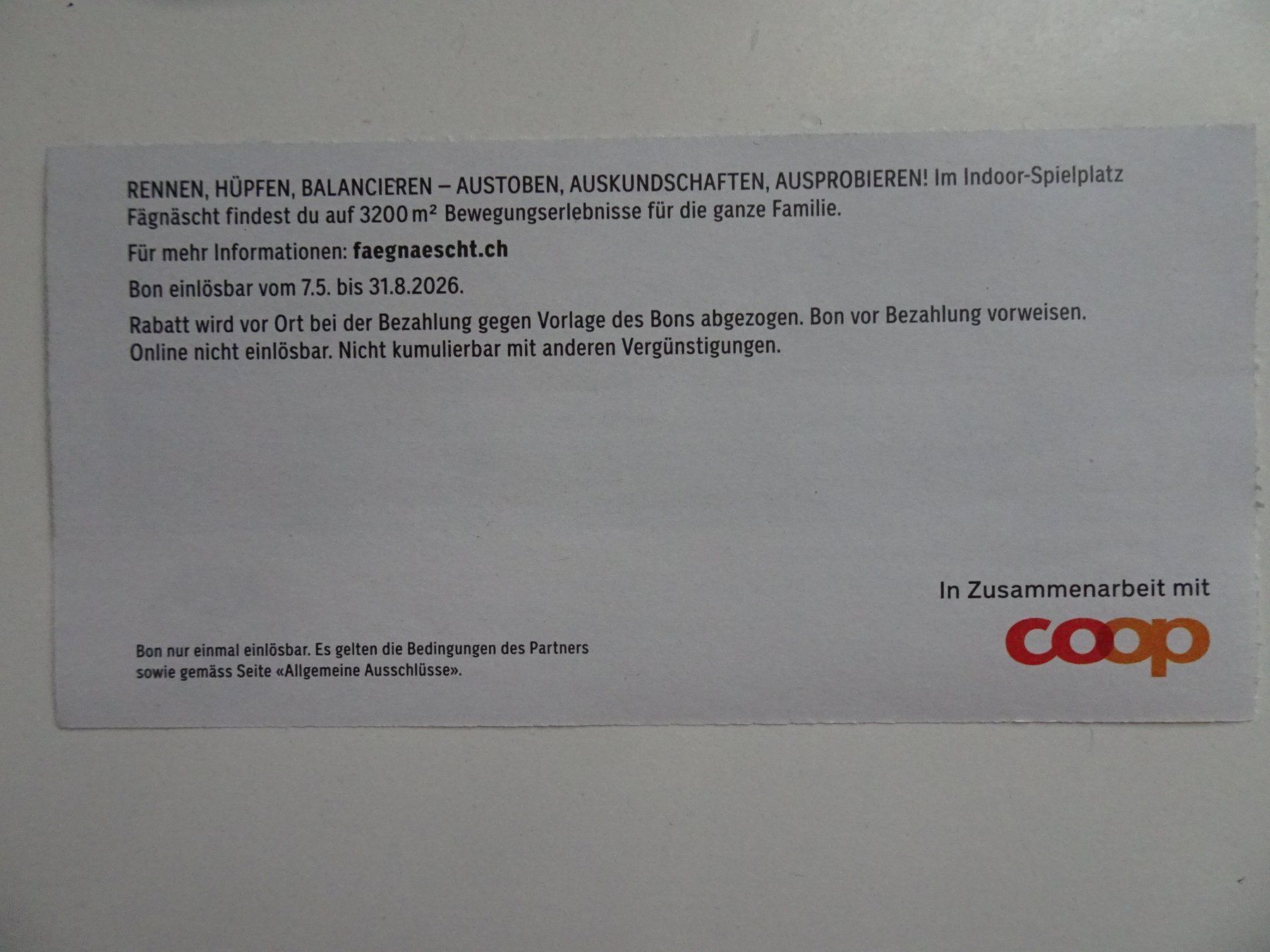 Buoni: 30% Rabatt Eintritt Indoor-Spielplatz Fägnäscht, Rorschach – Nuovo (secondo la descrizione) da Winkel venduto da rsuzh 1