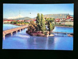AK GENF GENEVE Ile J.J. Rousseau Pont Mont-Blanc, 1958 gel.