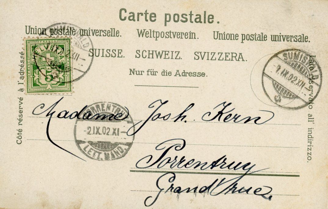 Cartoline postali: Sumiswald  BE       um  1 9 0 2 – Usato da Brig venduto da Valcards54 1