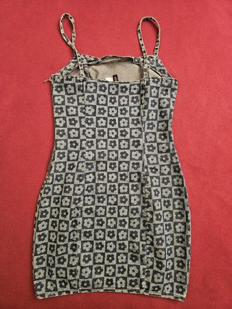 H&M Denim Mini Dress - Size 40 - Flower Power!